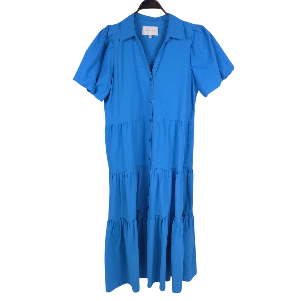 Brochu Walker Vivid Sky Blue Midi Sundress with Notched Collar and Short Sleeves - Picture 5 of 12